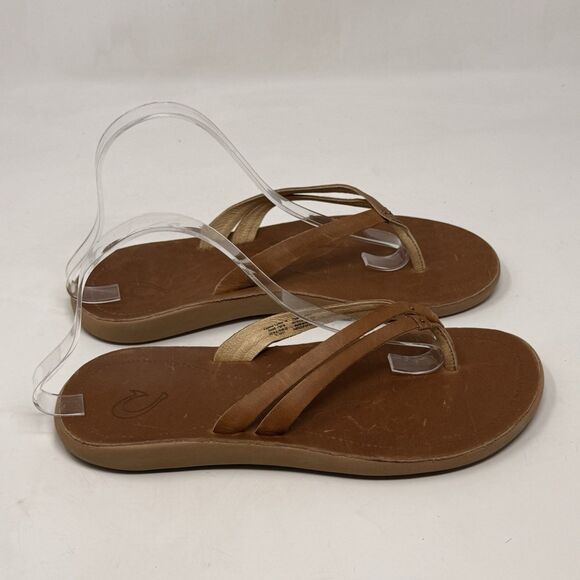 OluKai Kapehe Luana Sandals Womens 9 Brown Leather Thong Flip Flop Slip On Shoes - Picture 1 of 15
